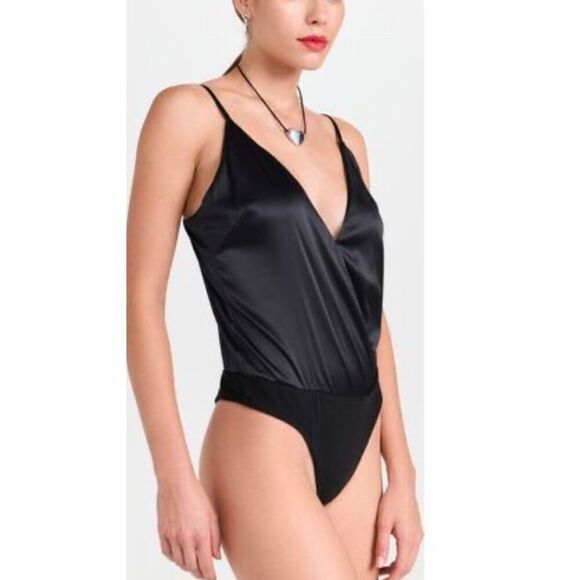 Night Night JONATHAN SIMKHAI Mila Wrap Front Bodysuit In Black NWT Size Large - Picture 9 of 10